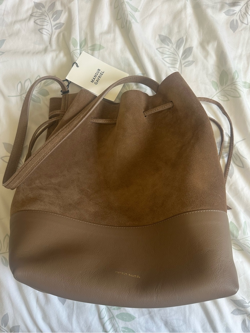 NWT - Mansur Gavriel DRAWSTRING CABAS - Anise Suede/Anise - Picture 6 of 11